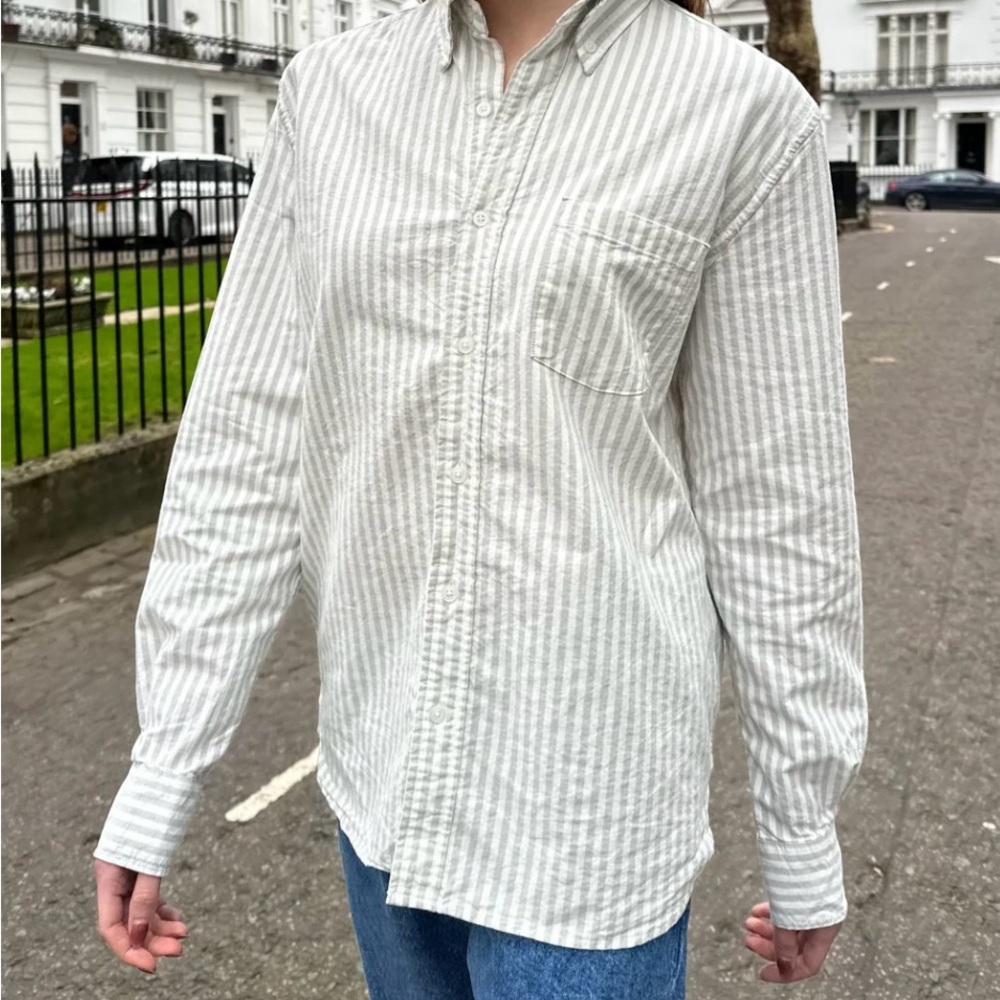 Brandy Melville /John Galt Gray and White Striped button up Casual Shirt